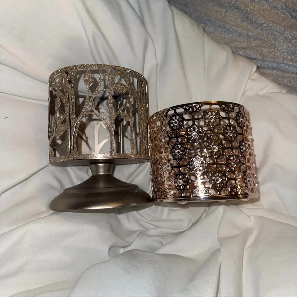 Bath & Body Works Elegant Silver and Gold‎ Owl Candle Holders